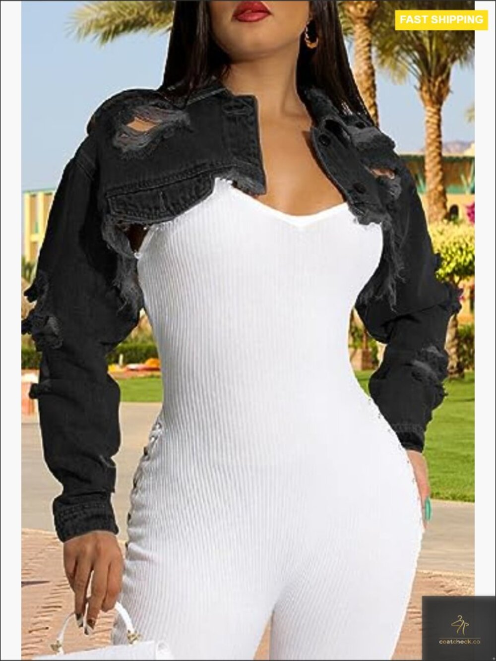 Cropped Denim Jacket Classic Fit Long Sleeve Button Down Chic Y2K Style - Picture 3 of 6